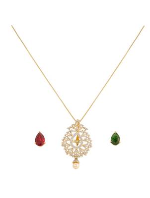 green silver pendant necklace with gold plated design 2