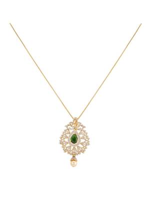 green silver pendant necklace with gold plated design 3