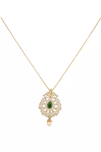 green silver pendant necklace with gold plated design