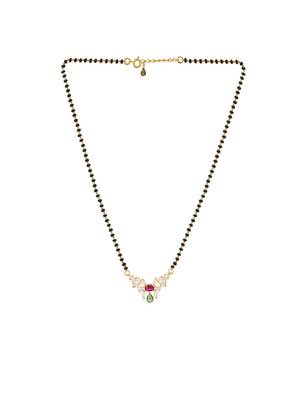 Red green mangalsutra with gold bead pendant chain 3