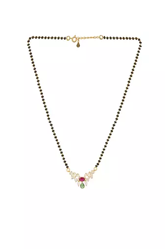 Red green mangalsutra with gold bead pendant chain
