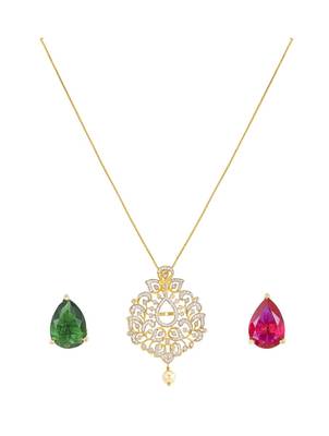 green silver pendant necklace with gold plated finish 2