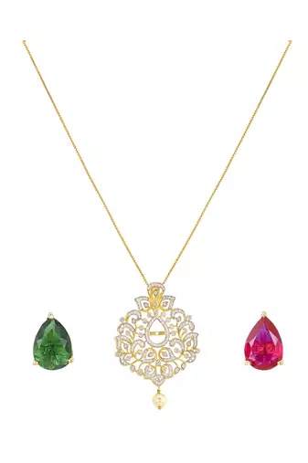 green silver pendant necklace with gold plated finish