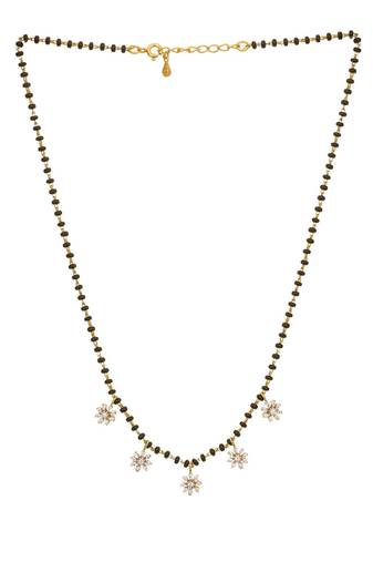 white silver mangalsutra with black bead gold chain pendant