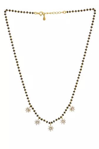 white silver mangalsutra with black bead gold chain pendant