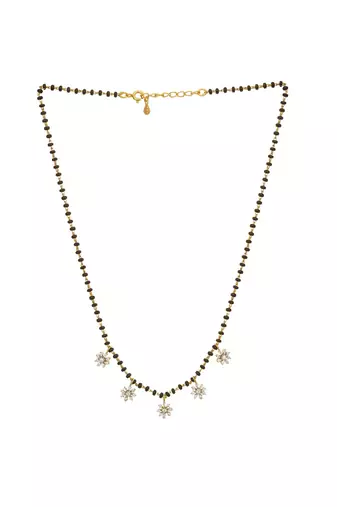 white silver mangalsutra with black bead gold chain pendant