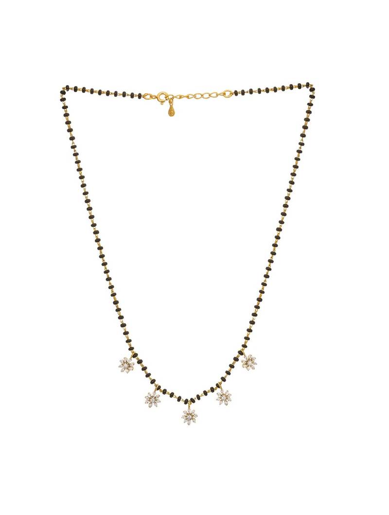 white silver mangalsutra with black bead gold chain pendant