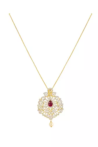 green silver pendant necklace with gold plated finish