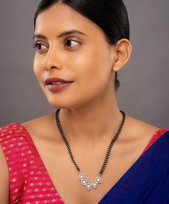 white silver mangalsutra with beaded chain gold pendant 1