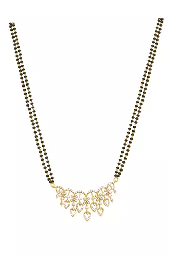 white silver mangalsutra with black bead chain work