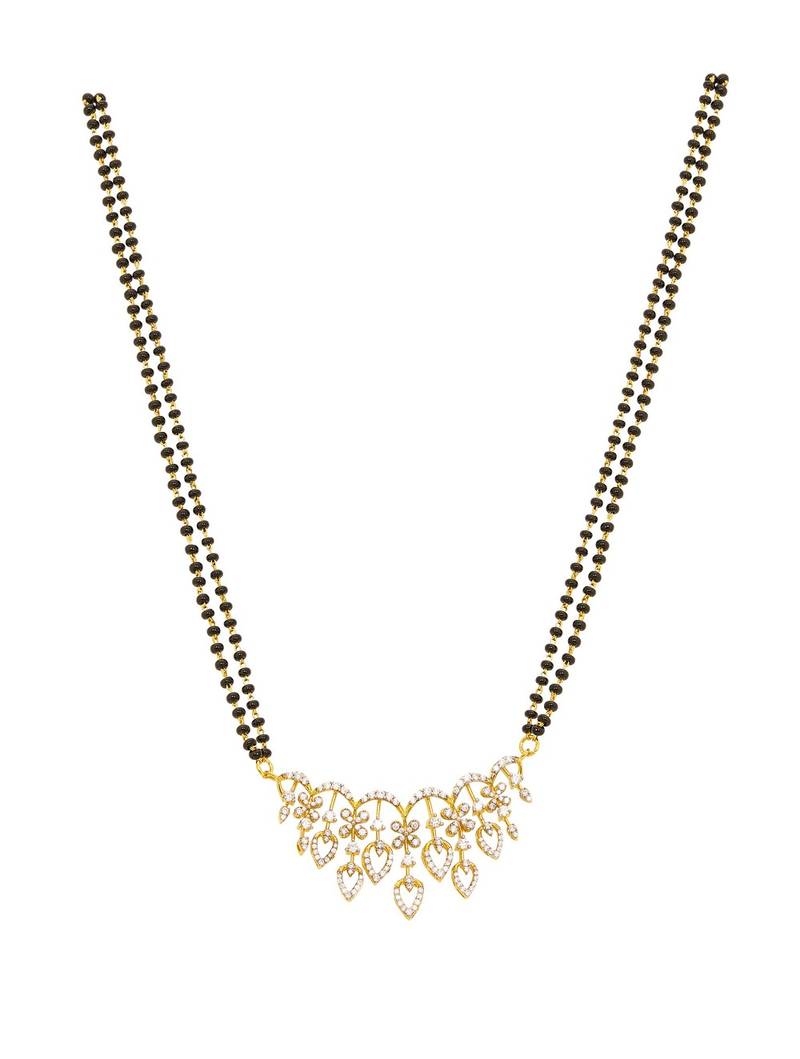 white silver mangalsutra with black bead chain work