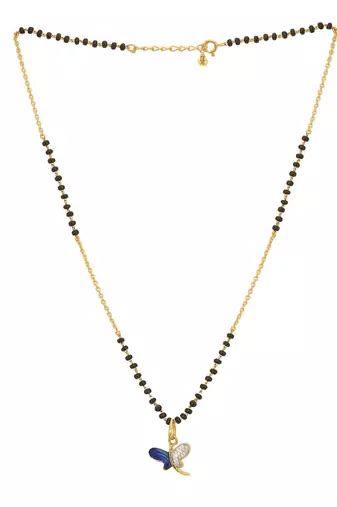 blue silver mangalsutra with gold blue stone pendant
