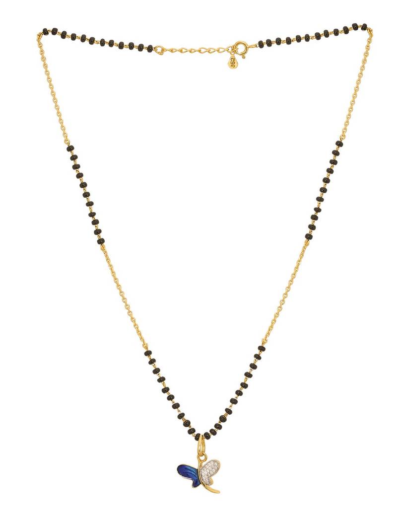 blue silver mangalsutra with gold blue stone pendant