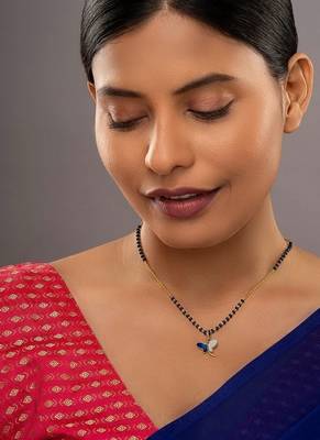 blue silver mangalsutra with gold blue stone pendant 1