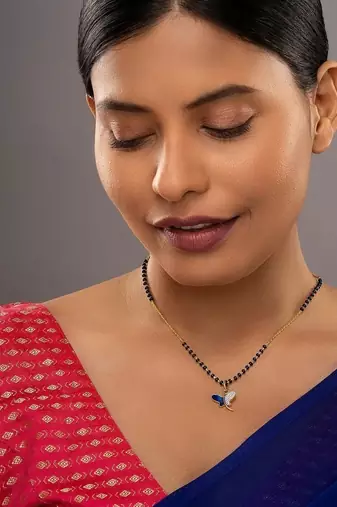 blue silver mangalsutra with gold blue stone pendant