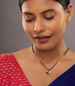 blue silver mangalsutra with gold blue stone pendant