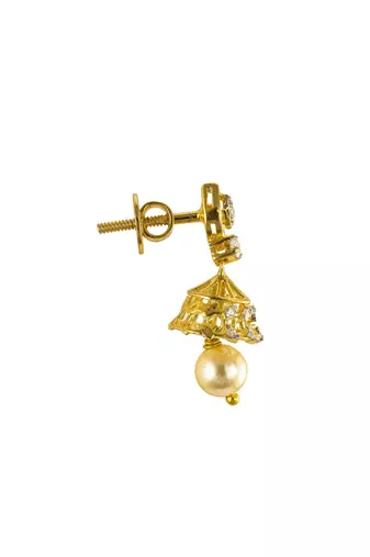 white silver jhumka earrings with gold plated detailing