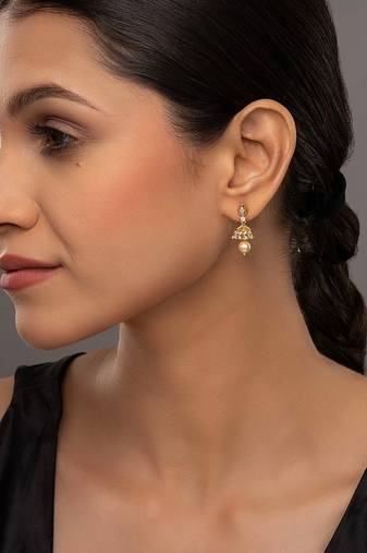 white silver jhumka earrings with gold plated detailing
