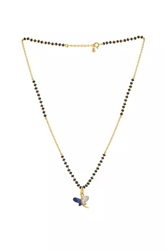 blue silver mangalsutra with gold blue stone pendant