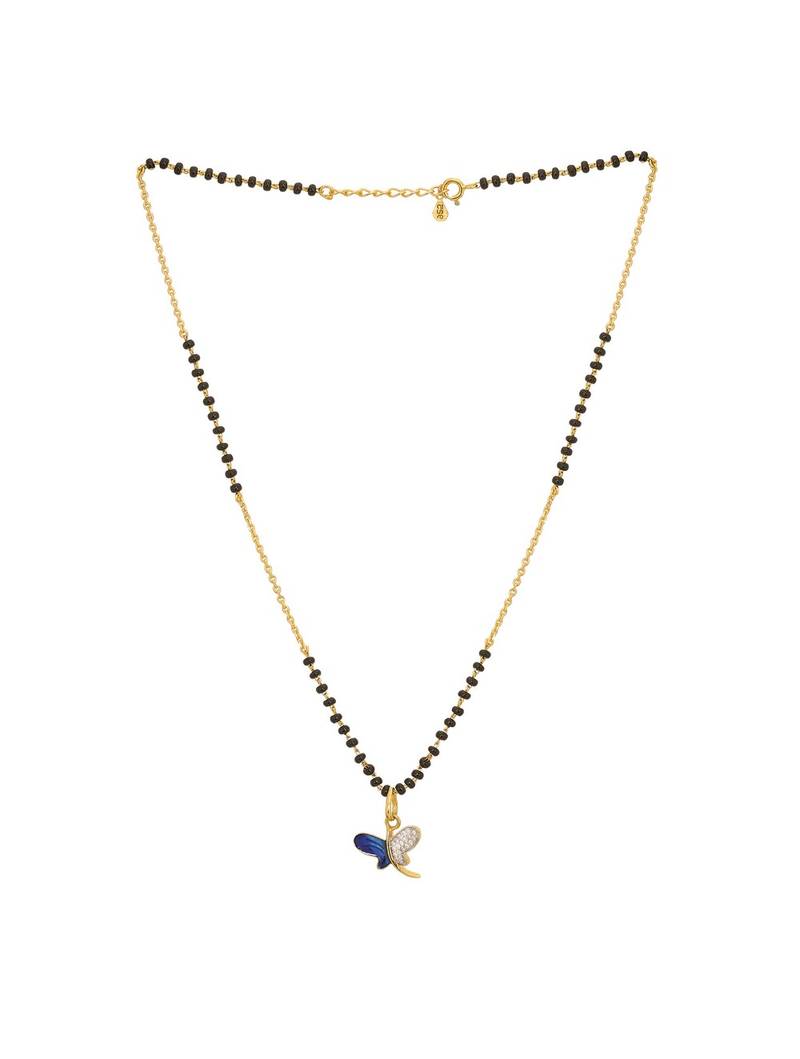 blue silver mangalsutra with gold blue stone pendant