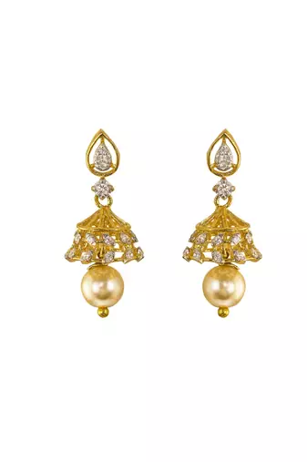 white silver jhumka earrings with gold plated detailing