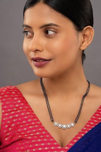 white silver mangalsutra with gold bead black chain