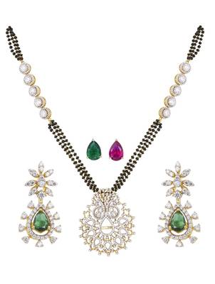 multicolor silver mangalsutra with gold plated pendant design 2