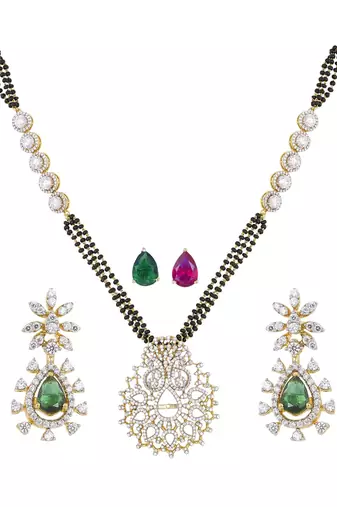 multicolor silver mangalsutra with gold plated pendant design