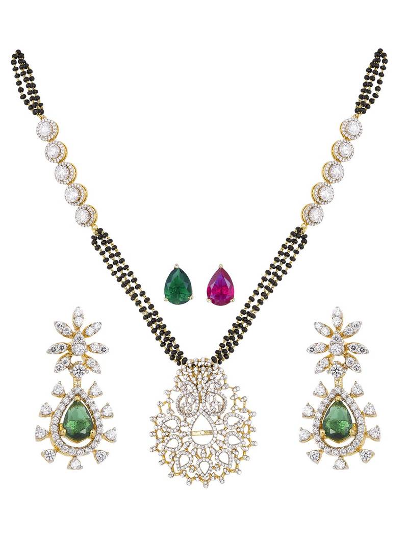 multicolor silver mangalsutra with gold plated pendant design