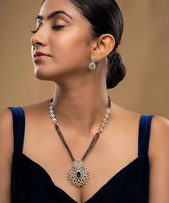multicolor silver mangalsutra with gold plated pendant design 1