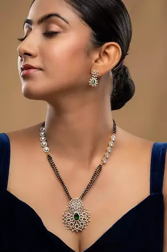 multicolor silver mangalsutra with gold plated pendant design