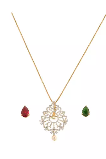 multicolor silver pendant necklace with gold plated design