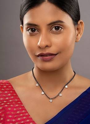 white silver mangalsutra with bead chain gold pendant 1
