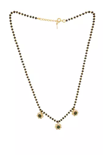 green silver mangalsutra with black bead gold pendant