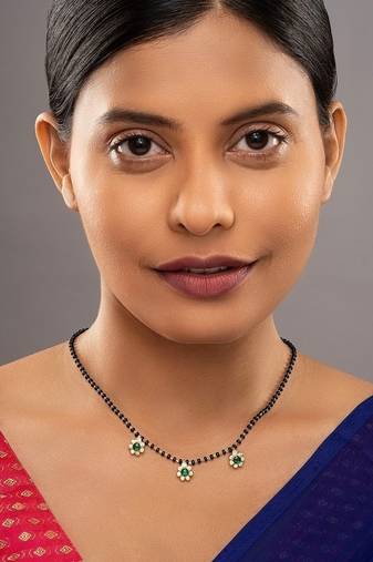 green silver mangalsutra with black bead gold pendant