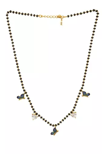 multicolor silver mangalsutra with blue stone gold chain