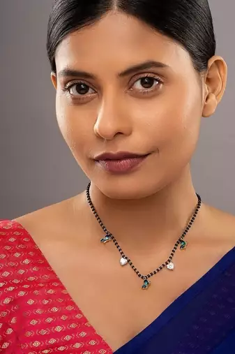 multicolor silver mangalsutra with blue stone gold chain