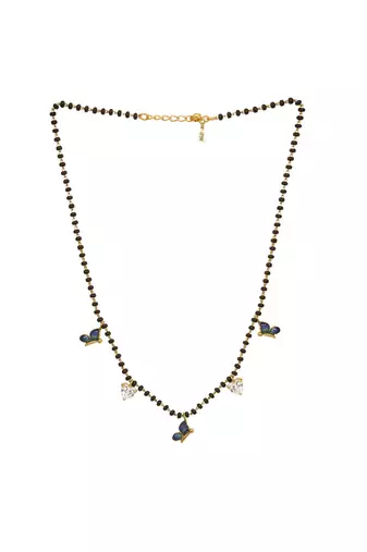 multicolor silver mangalsutra with blue stone gold chain