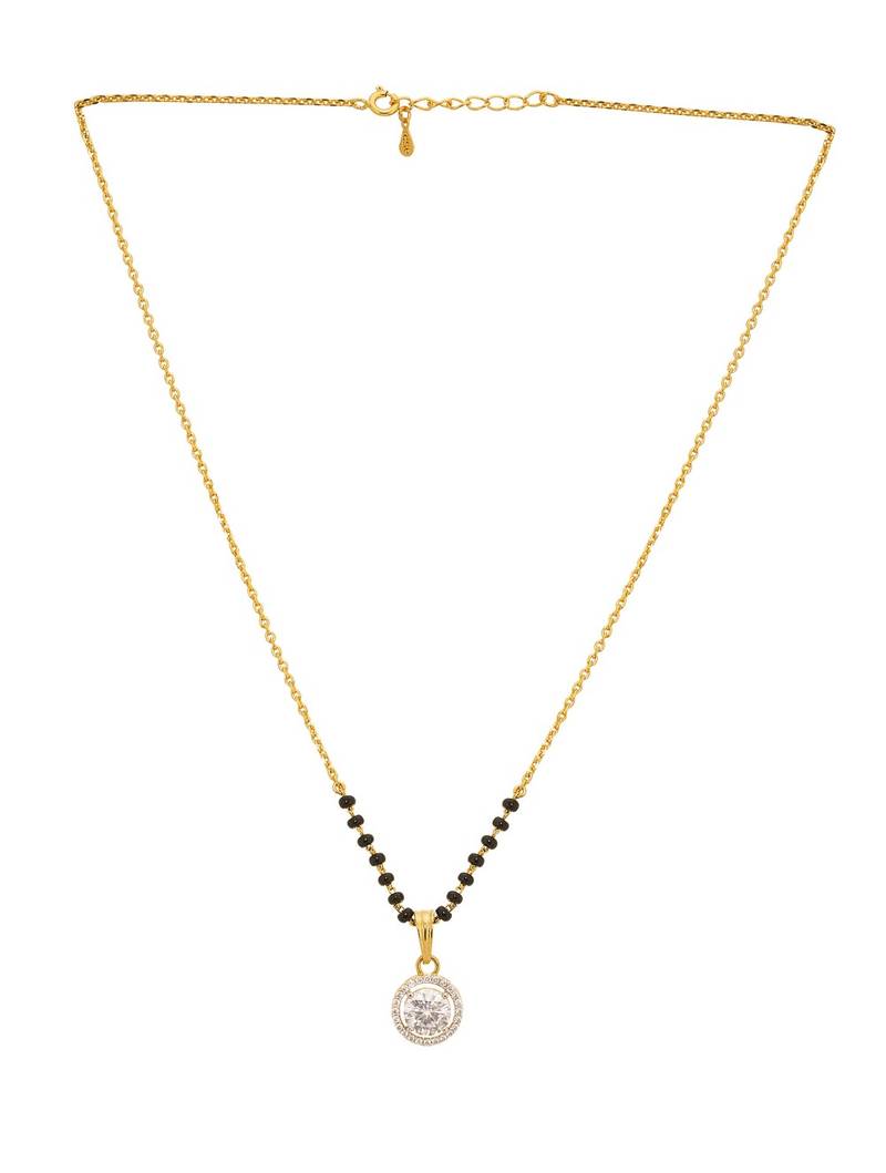 white silver mangalsutra with black bead chain pendant
