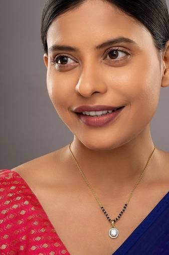 white silver mangalsutra with black bead chain pendant