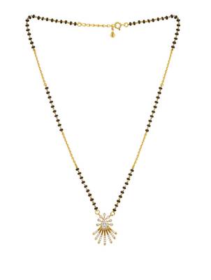 white tone silver mangalsutra with gold pendant and black beads 2