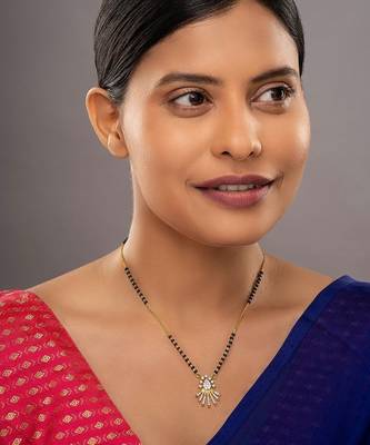 white tone silver mangalsutra with gold pendant and black beads 1