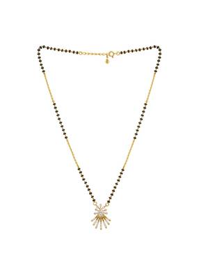 white tone silver mangalsutra with gold pendant and black beads 3