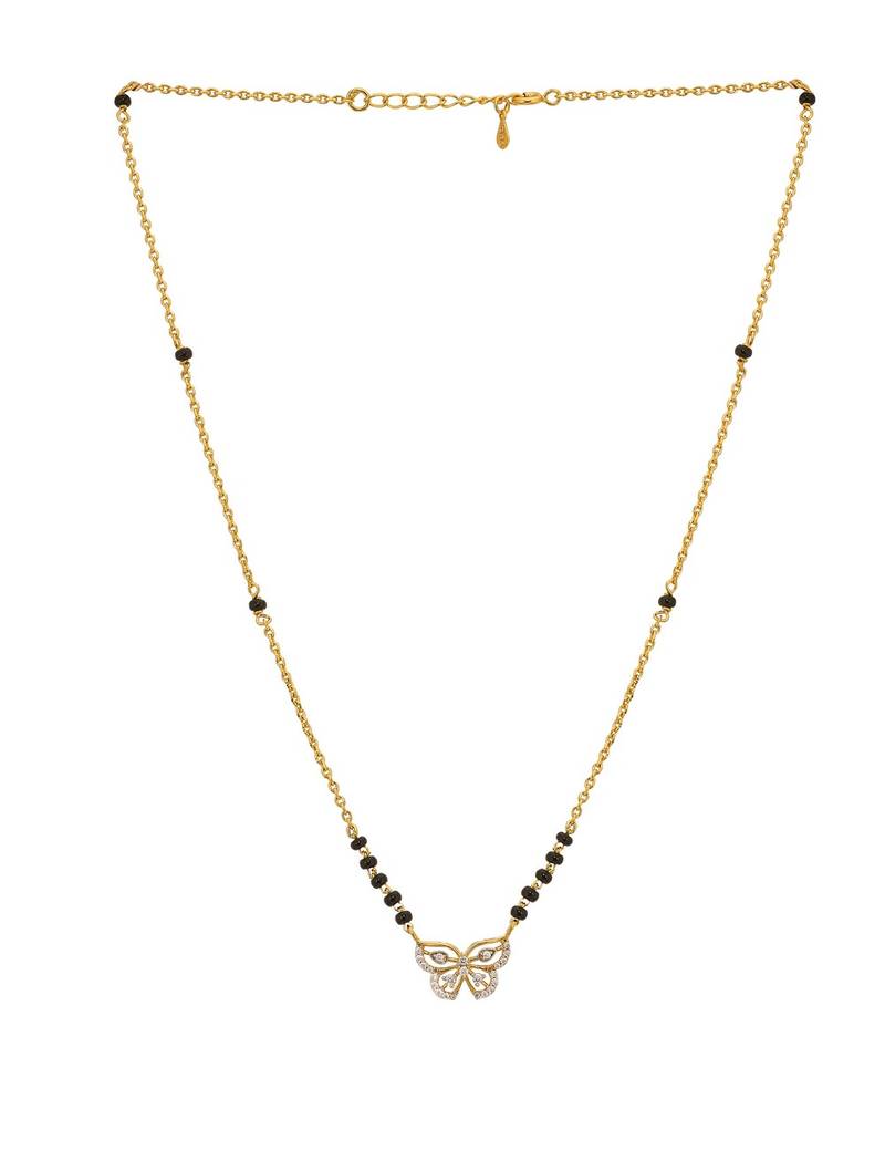 white silver mangalsutra with gold accent black bead pendant