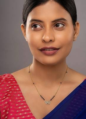 white silver mangalsutra with gold accent black bead pendant 1