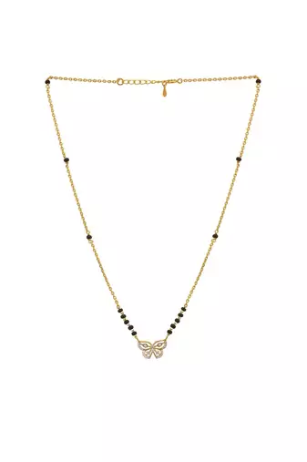 white silver mangalsutra with gold accent black bead pendant