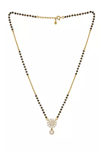 white sterling silver mangalsutra with gold pendant