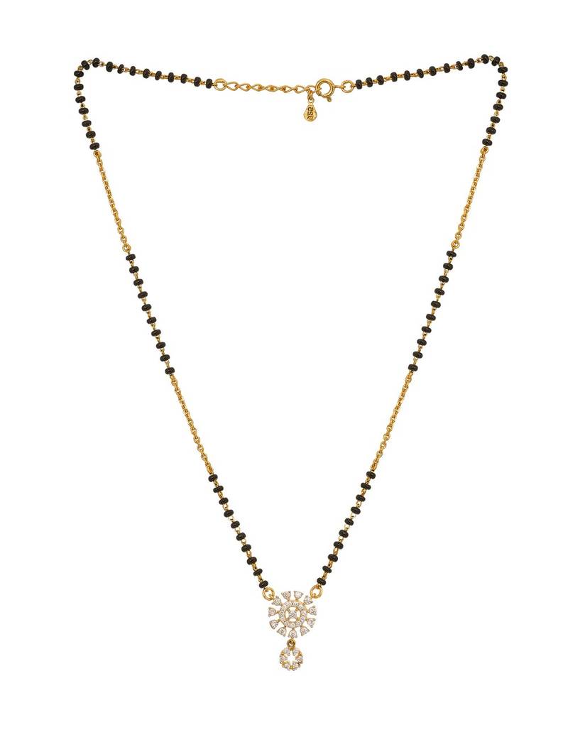 white sterling silver mangalsutra with gold pendant