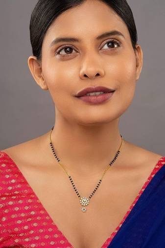 white sterling silver mangalsutra with gold pendant
