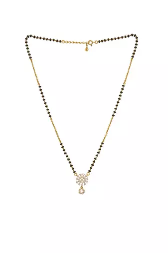 white sterling silver mangalsutra with gold pendant